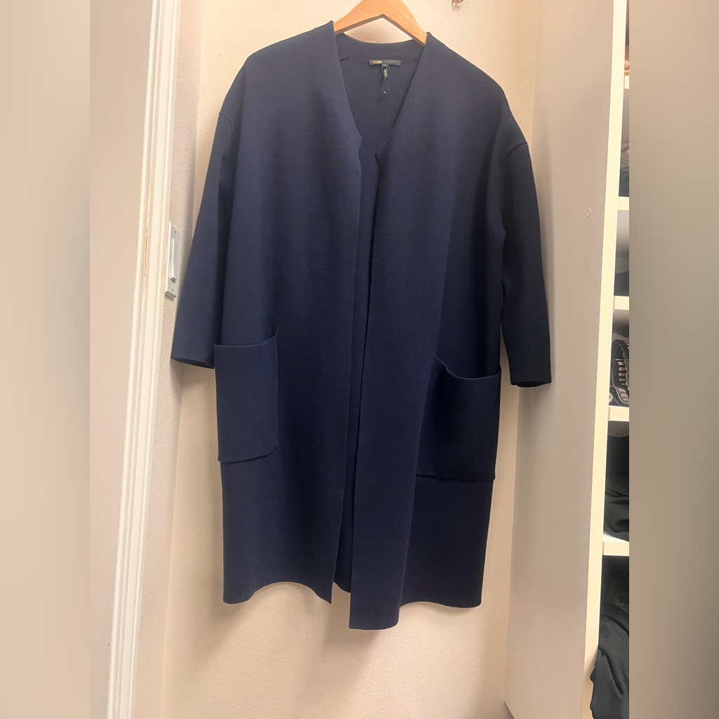 Maje Women Acrylic Wool Coat Oversized 2 Navy Cape Style Outfit